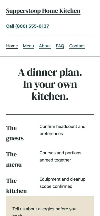 Look 2, The dinner-at-home place setting: sample home page on a phone