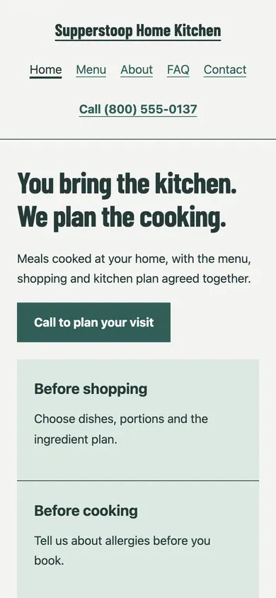 Look 3, The kitchen prep sequence: sample home page on a phone