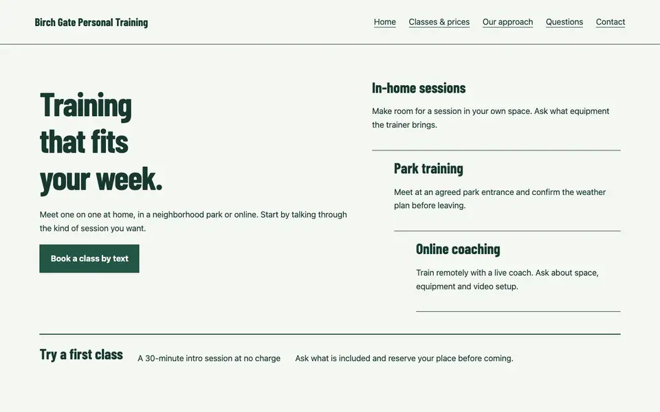 Look 1, Three places to train: sample home page on a computer