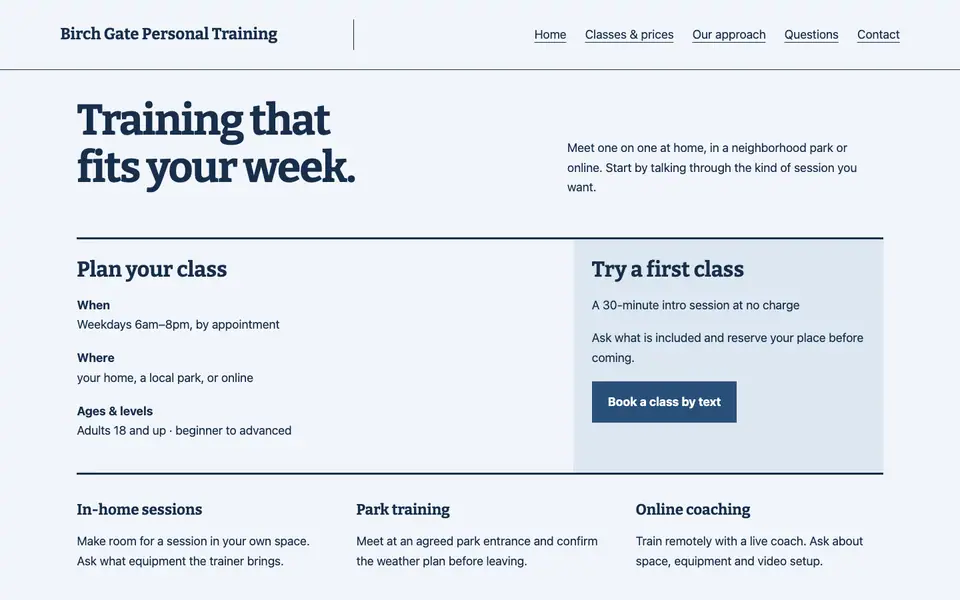 Look 2, Weekly appointment ledger: sample home page on a computer