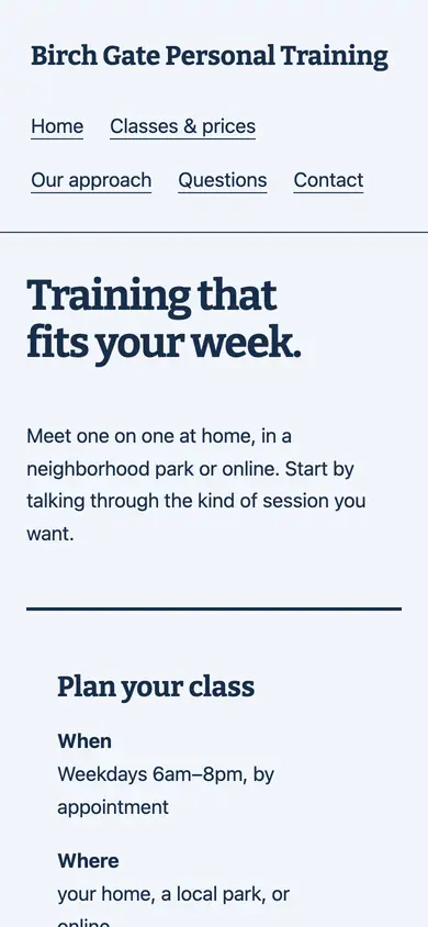 Look 2, Weekly appointment ledger: sample home page on a phone
