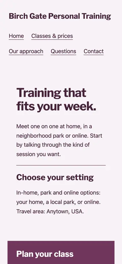 Look 3, One-to-one consultation: sample home page on a phone