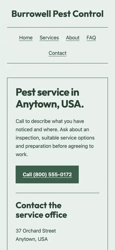 Look 1, Neighborhood pest service card: sample home page on a phone