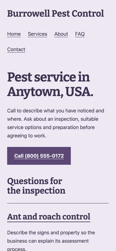 Look 2, Pest inspection field notes: sample home page on a phone