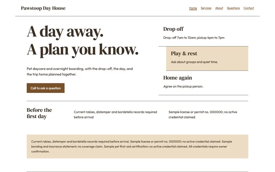 Look 1, Daycare day clock: sample home page on a computer