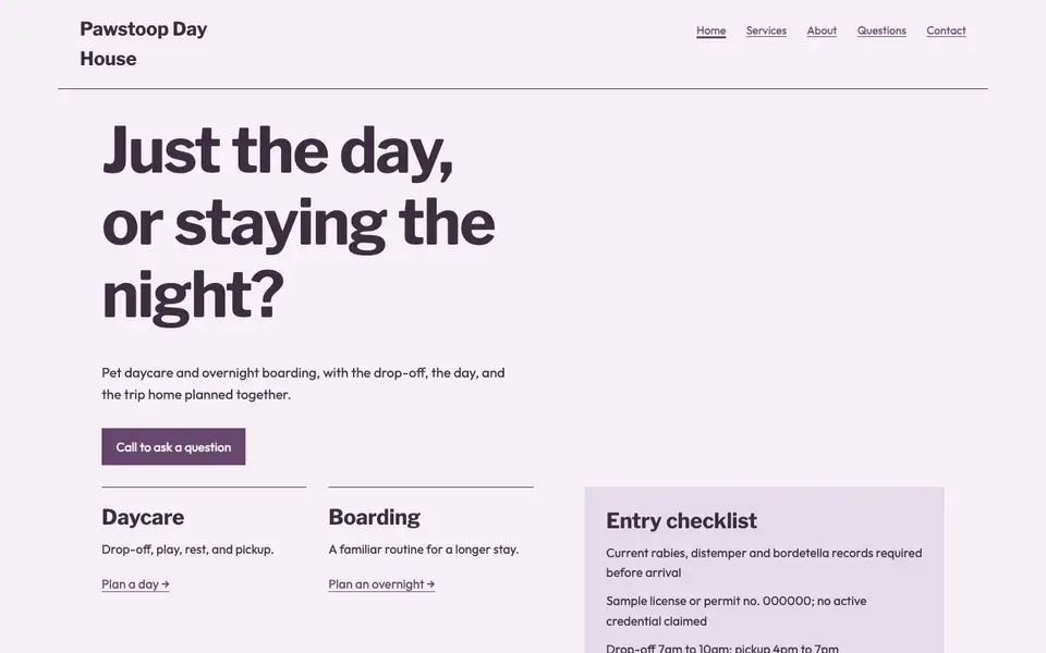 Look 3, Day stay overnight fork: sample home page on a computer