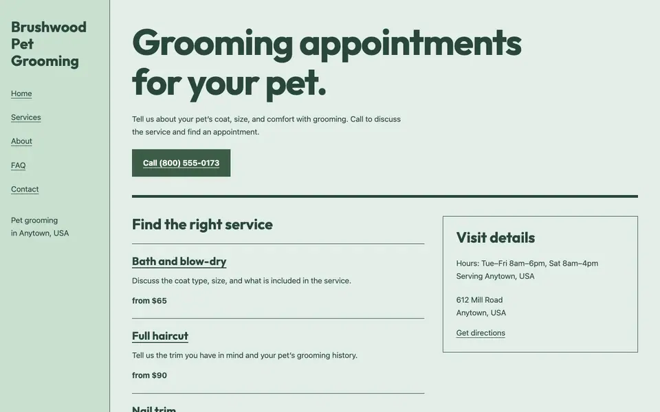 Look 1, Grooming storefront directory: sample home page on a computer