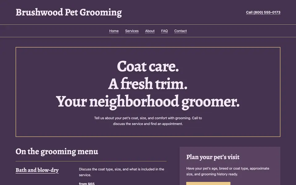 Look 2, Neighborhood grooming window: sample home page on a computer