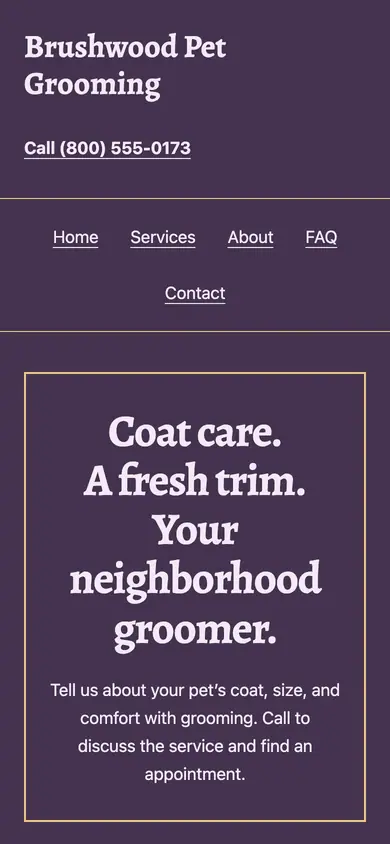 Look 2, Neighborhood grooming window: sample home page on a phone