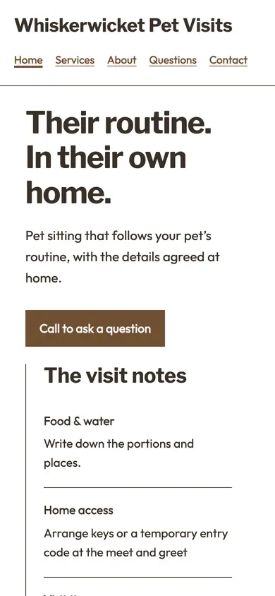 Look 1, Home routine notebook: sample home page on a phone