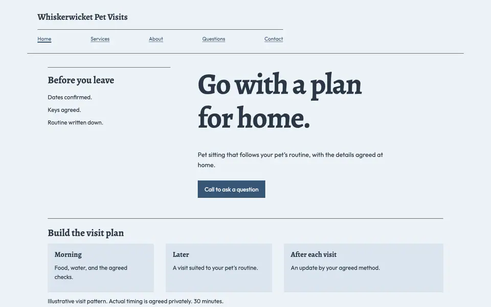 Look 2, Travel dates and visits: sample home page on a computer