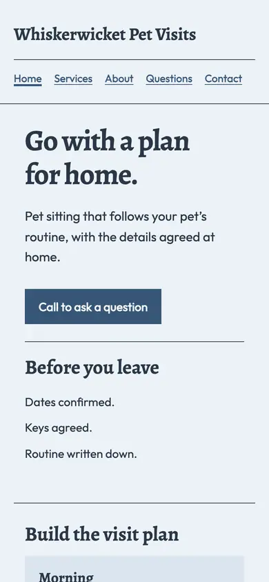 Look 2, Travel dates and visits: sample home page on a phone