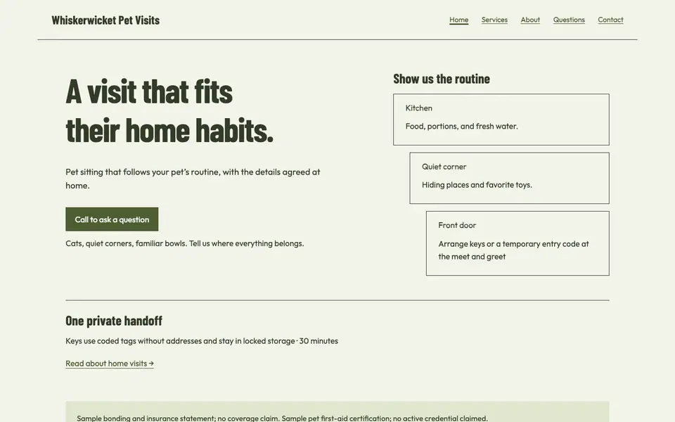 Look 3, Cat visit room guide: sample home page on a computer