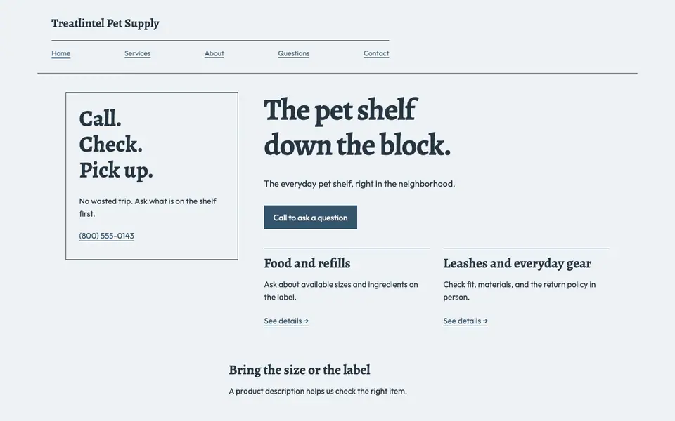 Look 2, Neighborhood pickup shelf: sample home page on a computer