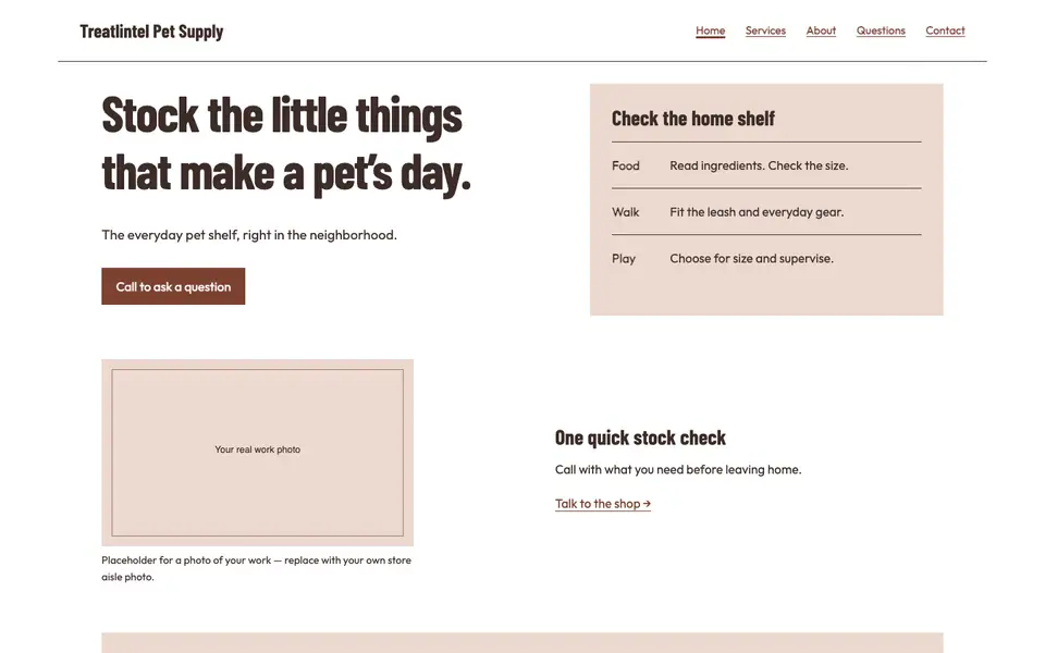 Look 3, Pet home checklist: sample home page on a computer