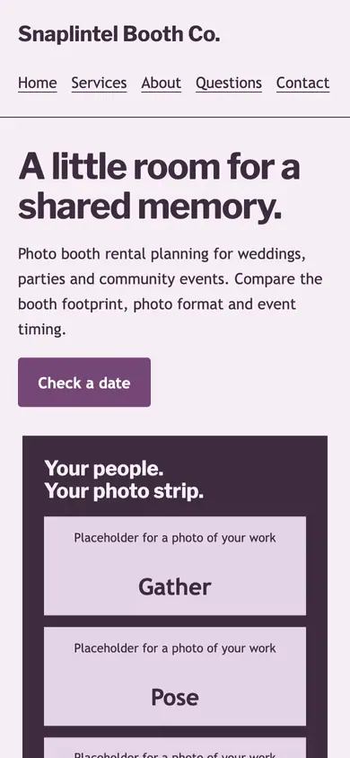 Look 1, Photo strip booth: sample home page on a phone