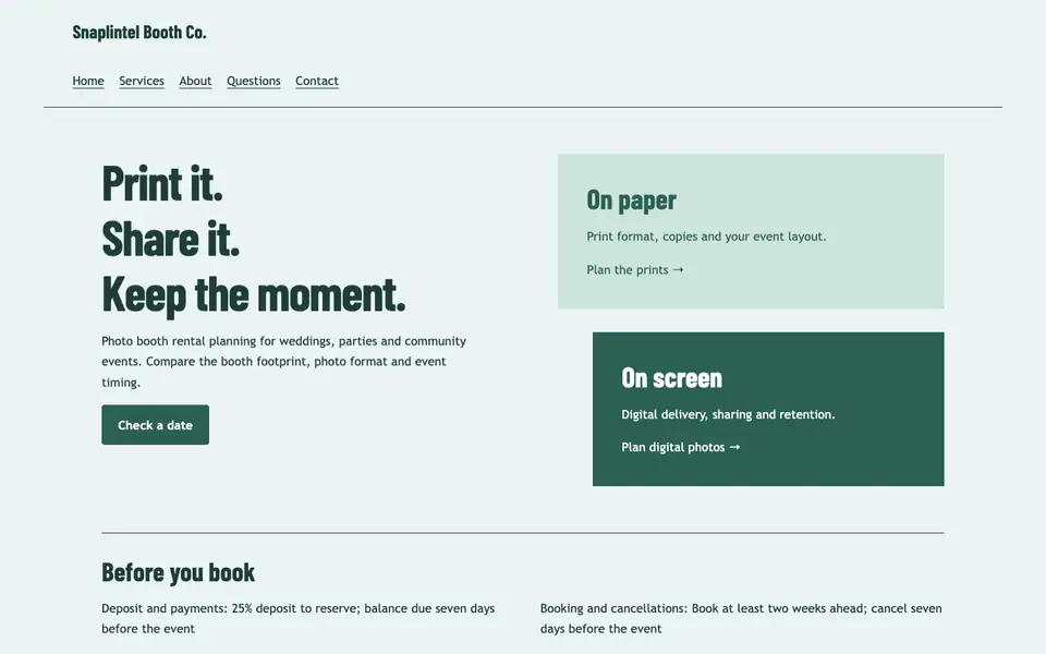 Look 2, Booth format chooser: sample home page on a computer