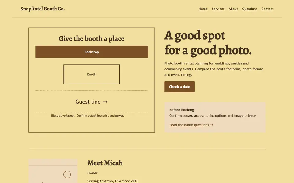 Look 3, Guest line and booth map: sample home page on a computer