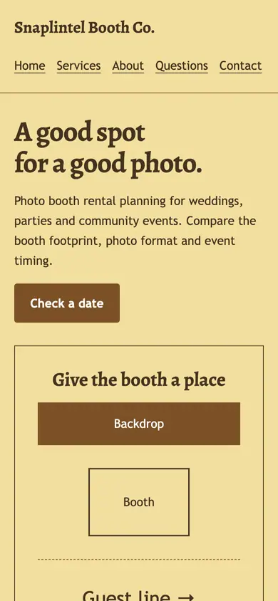 Look 3, Guest line and booth map: sample home page on a phone