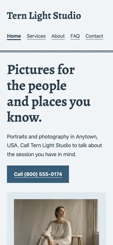 Look 1, Portrait-shop print envelope: sample home page on a phone