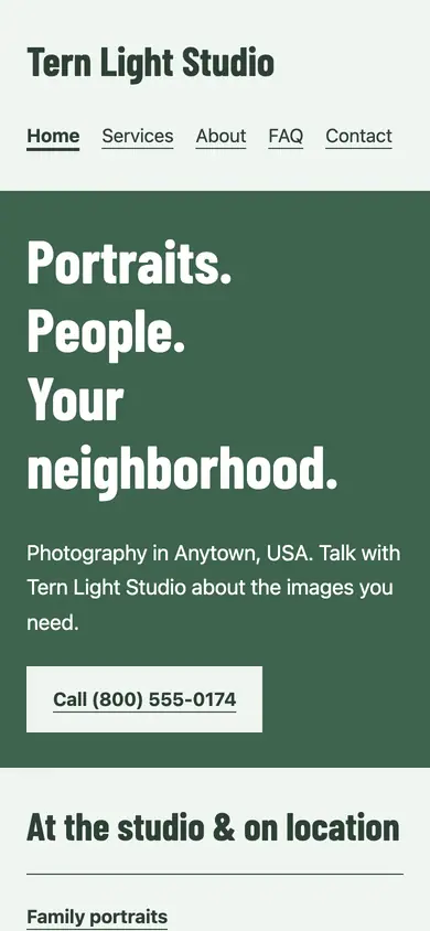 Look 3, Studio window sign: sample home page on a phone