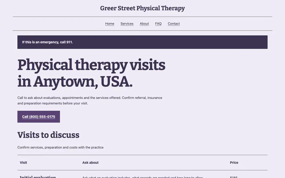 Look 1, Therapy appointment register: sample home page on a computer