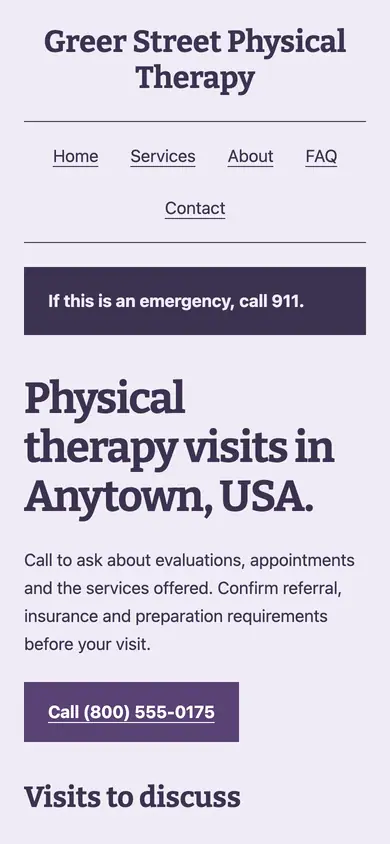 Look 1, Therapy appointment register: sample home page on a phone