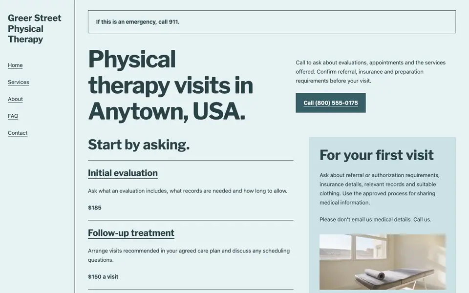 Look 2, Neighborhood therapy office: sample home page on a computer