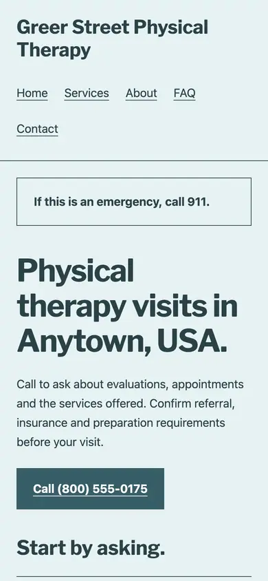 Look 2, Neighborhood therapy office: sample home page on a phone