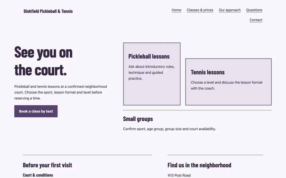 Look 1, Two sports one coach: sample home page on a computer