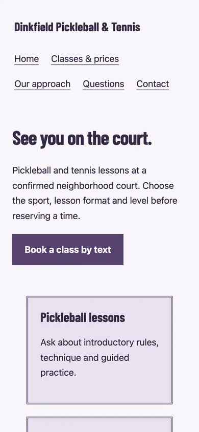 Look 1, Two sports one coach: sample home page on a phone
