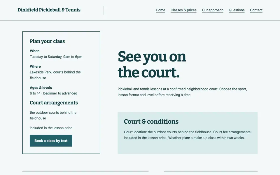 Look 2, Court reservation sheet: sample home page on a computer