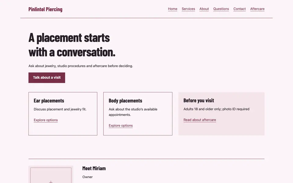 Look 1, Placement consultation board: sample home page on a computer