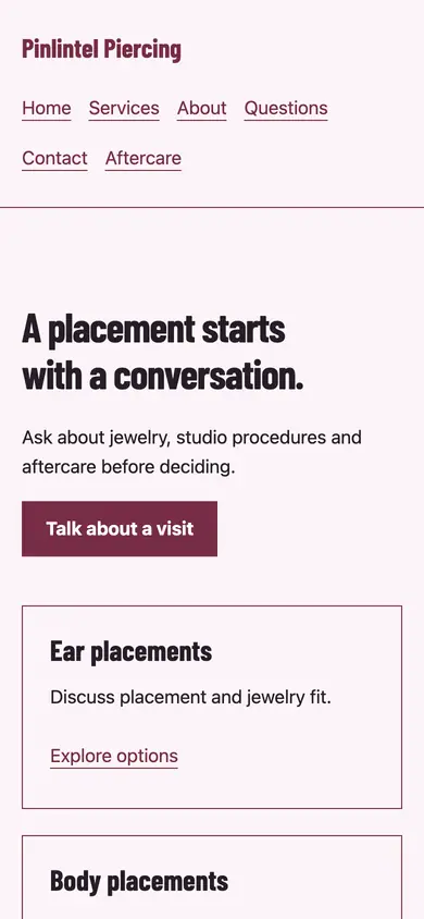 Look 1, Placement consultation board: sample home page on a phone