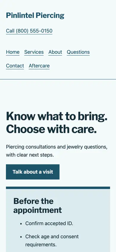 Look 2, ID and jewelry visit pass: sample home page on a phone