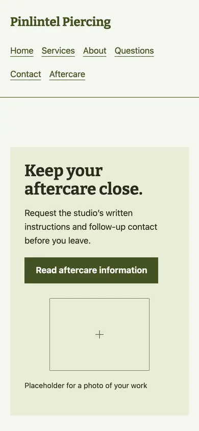Look 3, Aftercare and jewelry counter: sample home page on a phone