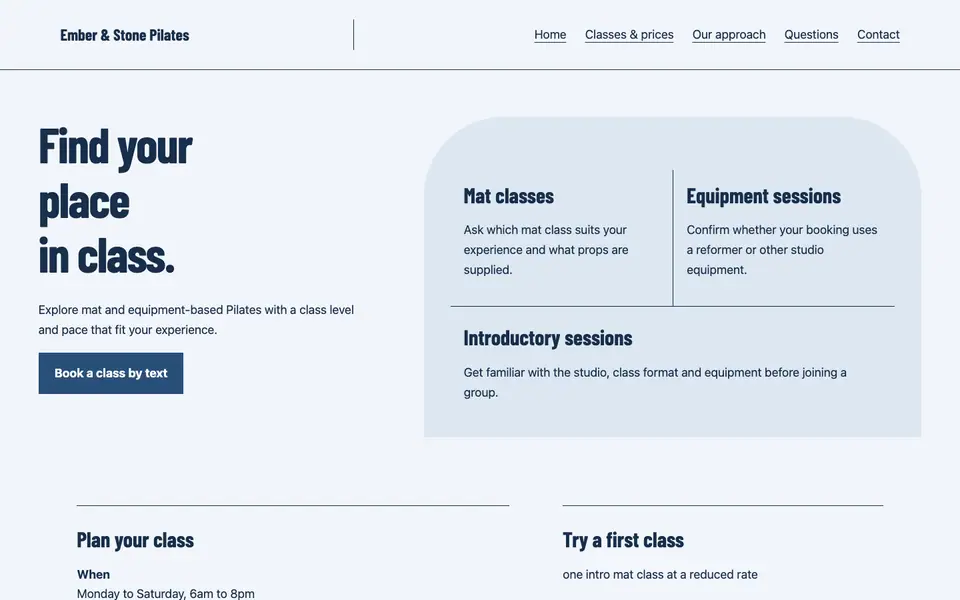 Look 1, Mat and equipment: sample home page on a computer
