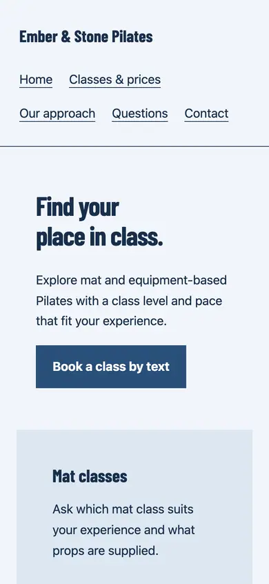 Look 1, Mat and equipment: sample home page on a phone