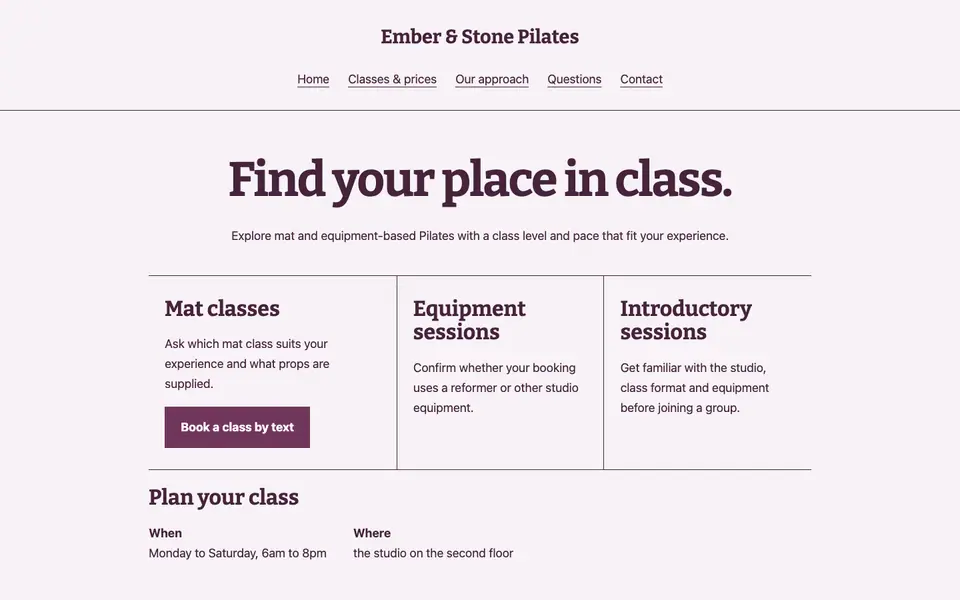 Look 2, Studio class register: sample home page on a computer