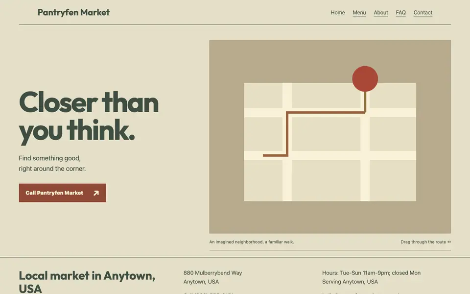 Look 1, Pin Drop: sample home page on a computer