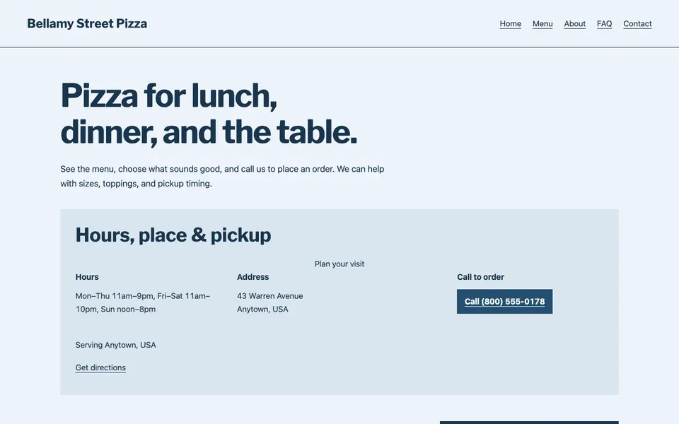Look 2, Dining timetable: sample home page on a computer