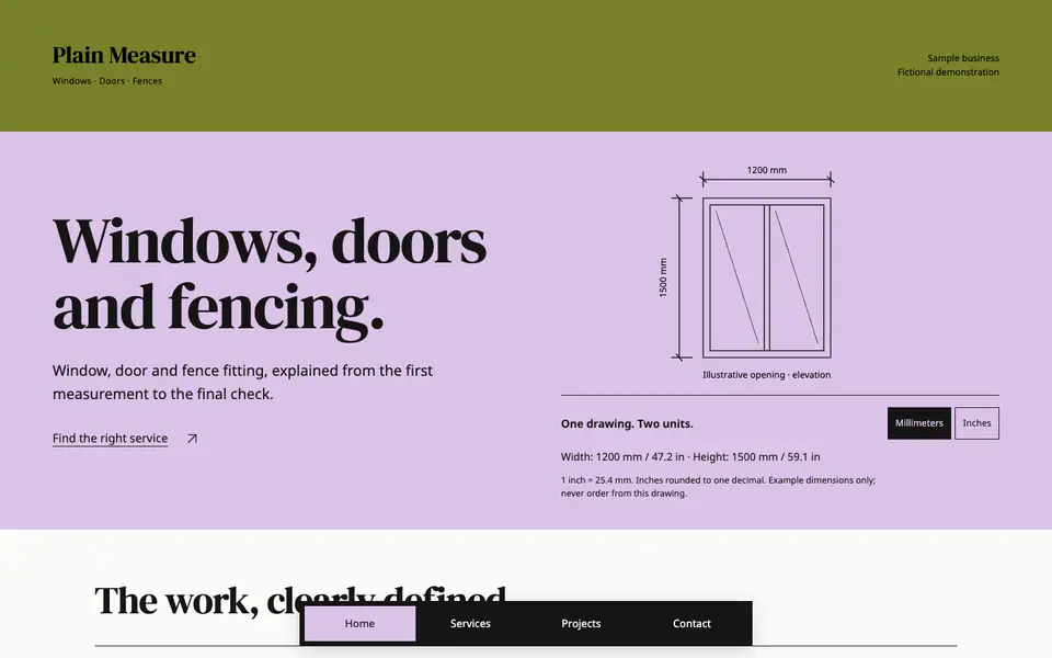 Look 1, Plain Measure: sample home page on a computer