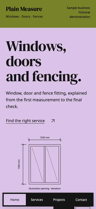 Look 1, Plain Measure: sample home page on a phone