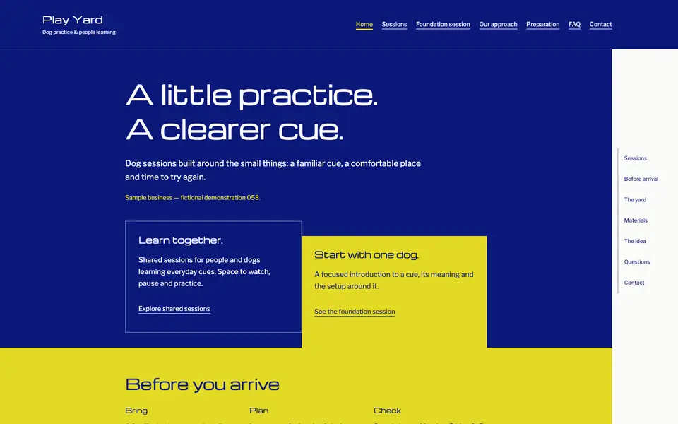 Look 1, Play Yard: sample home page on a computer