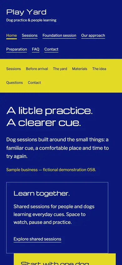 Look 1, Play Yard: sample home page on a phone