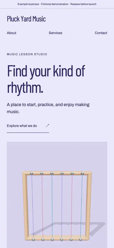 Look 1, Pluck Yard: sample home page on a phone