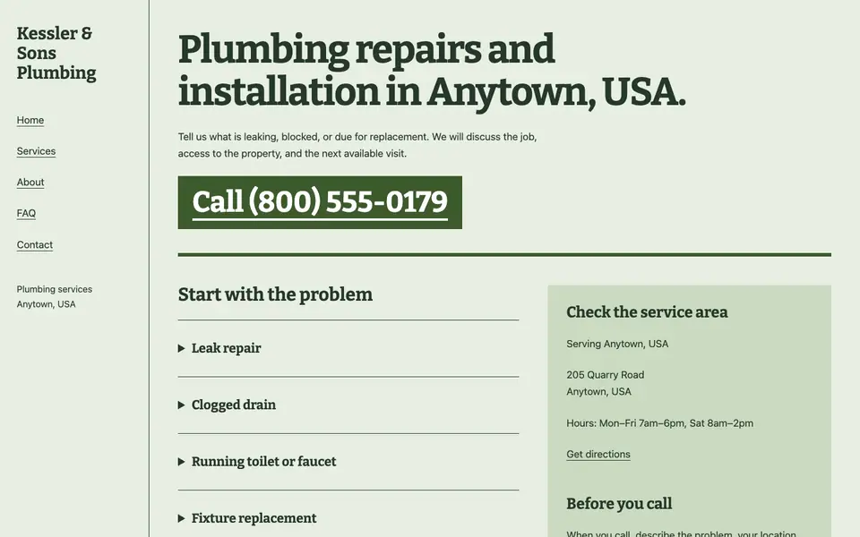 Look 3, Neighborhood plumbing directory: sample home page on a computer