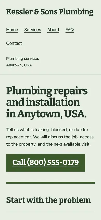 Look 3, Neighborhood plumbing directory: sample home page on a phone