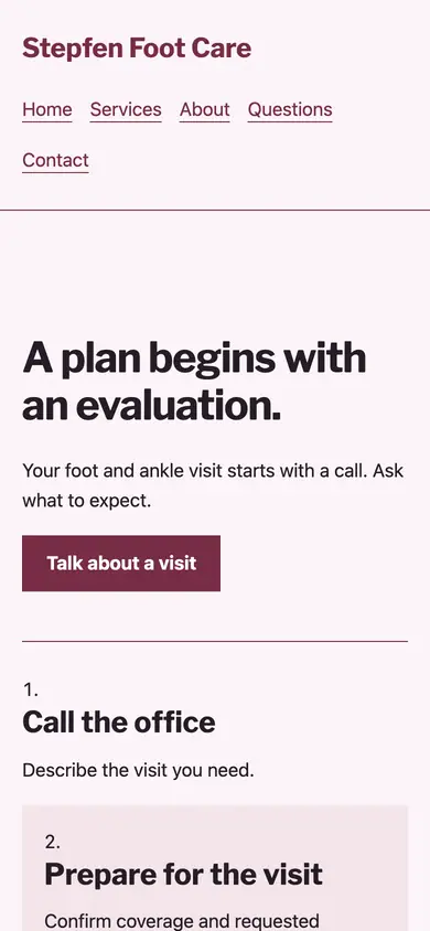 Look 3, Evaluation to follow-up: sample home page on a phone