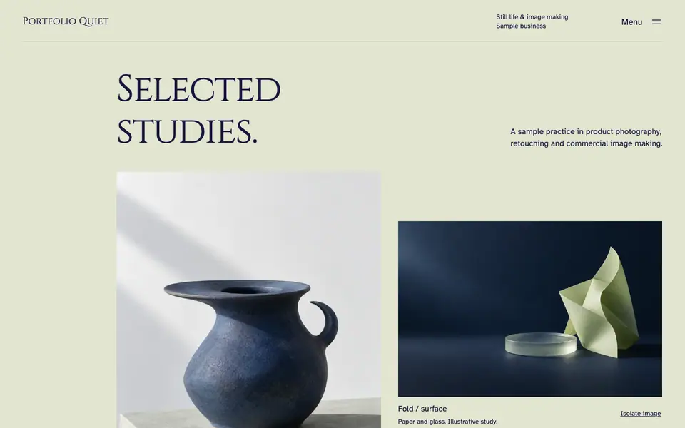 Look 1, Portfolio Quiet: sample home page on a computer